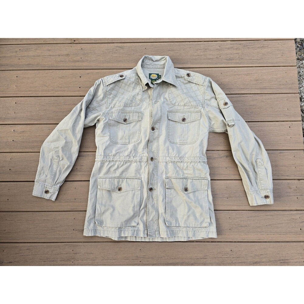 Cabelas Jacket Mens L Tall Beige Windbreaker Outdoors Padded Shoulder Utility